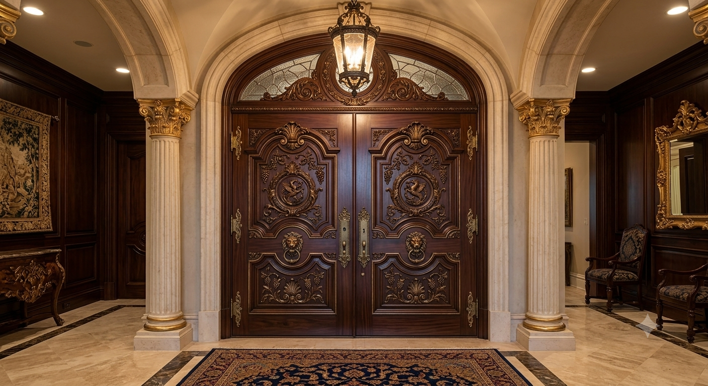 Closed ornate wooden doors