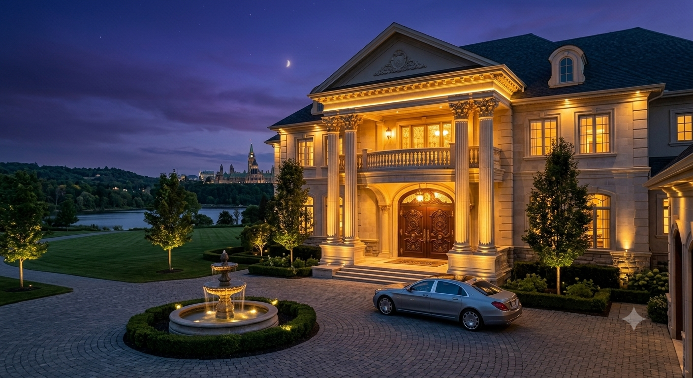 Luxury home glowing at twilight